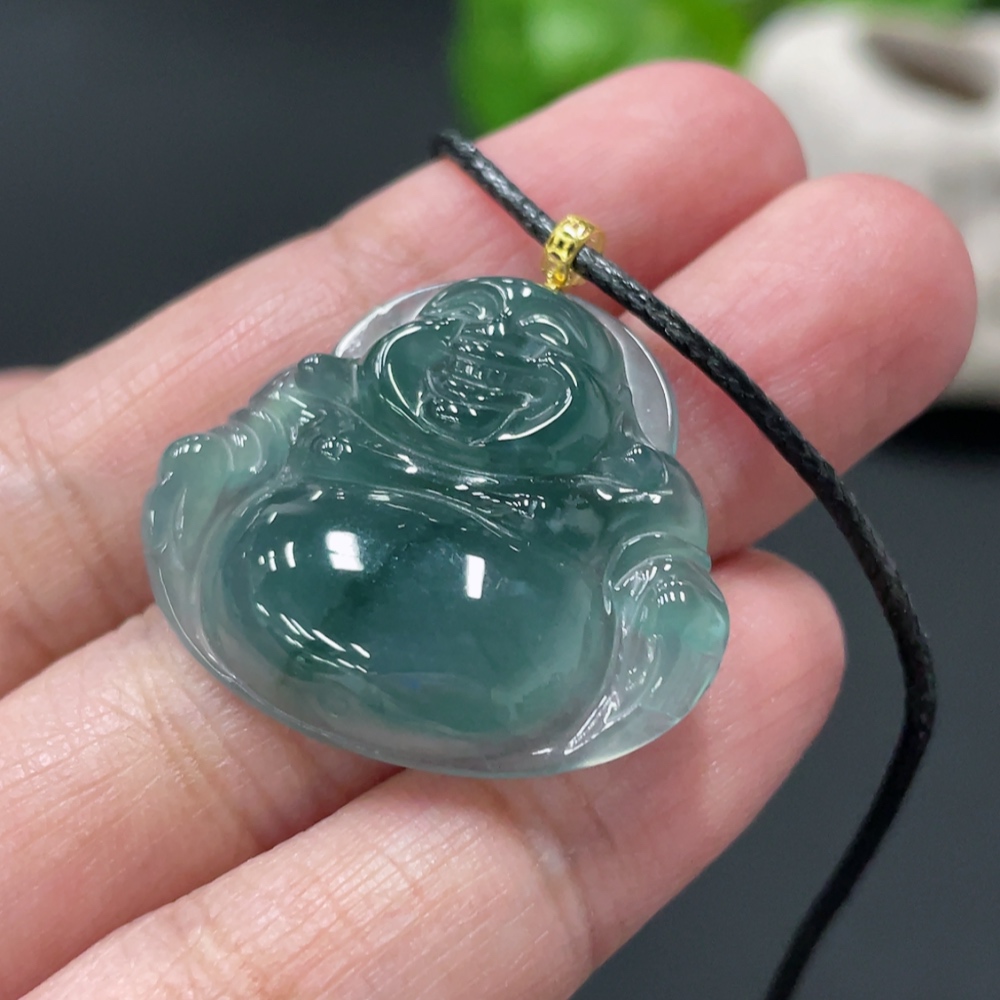 F34018923 Jadeite Buddha Pendant with 18K Gold Clasp, Product Weight Approximately 5.55g (excluding rope)