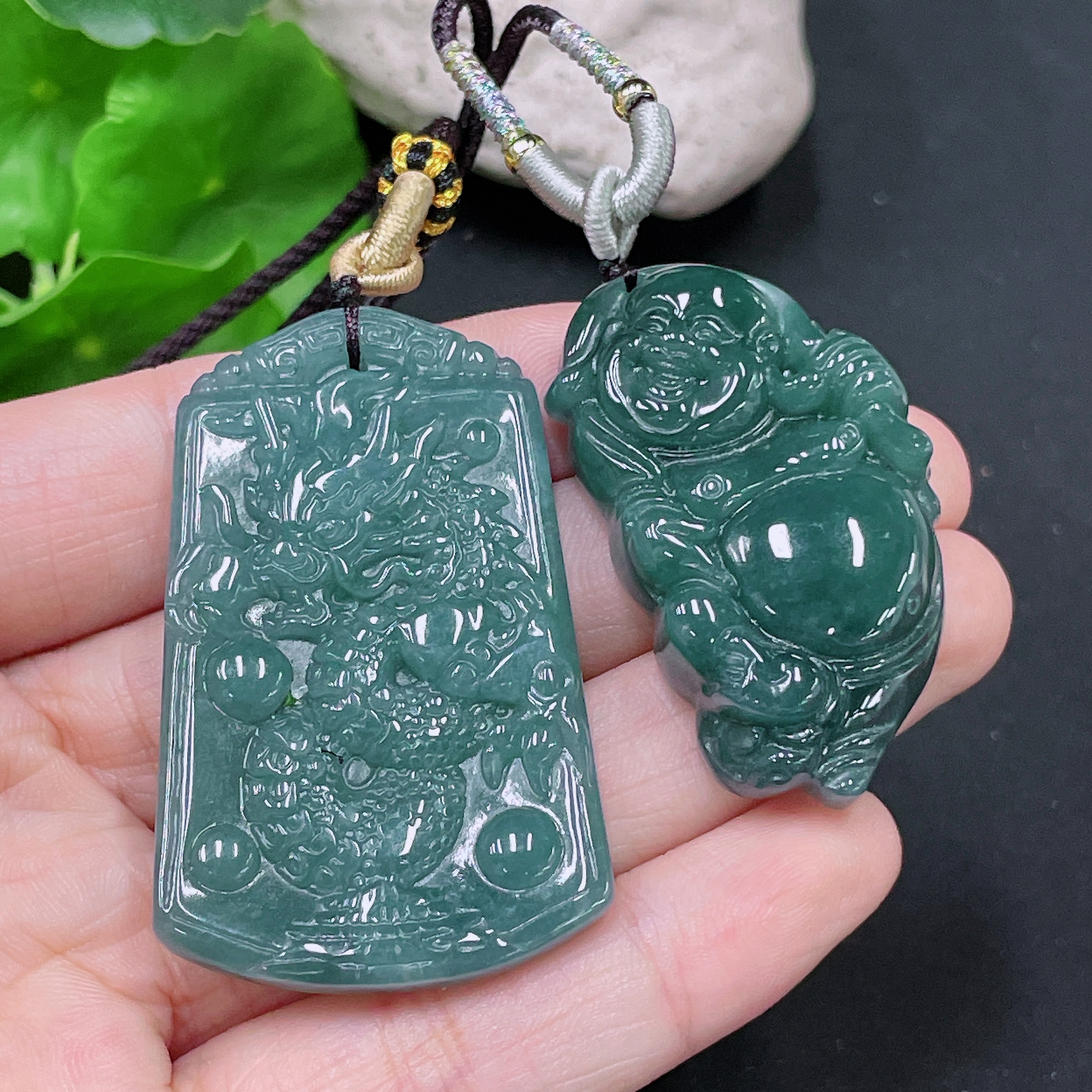F33918682 Jadeite Pendant Smiling Buddha Dragon Plaque