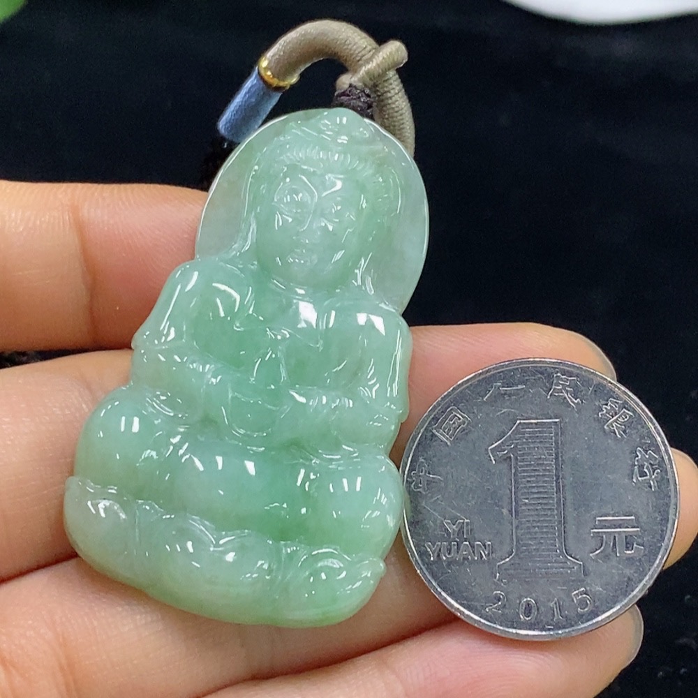 F33910483 Jadeite Guanyin Pendant Total Weight Approx. 20.84g (Including Rope)