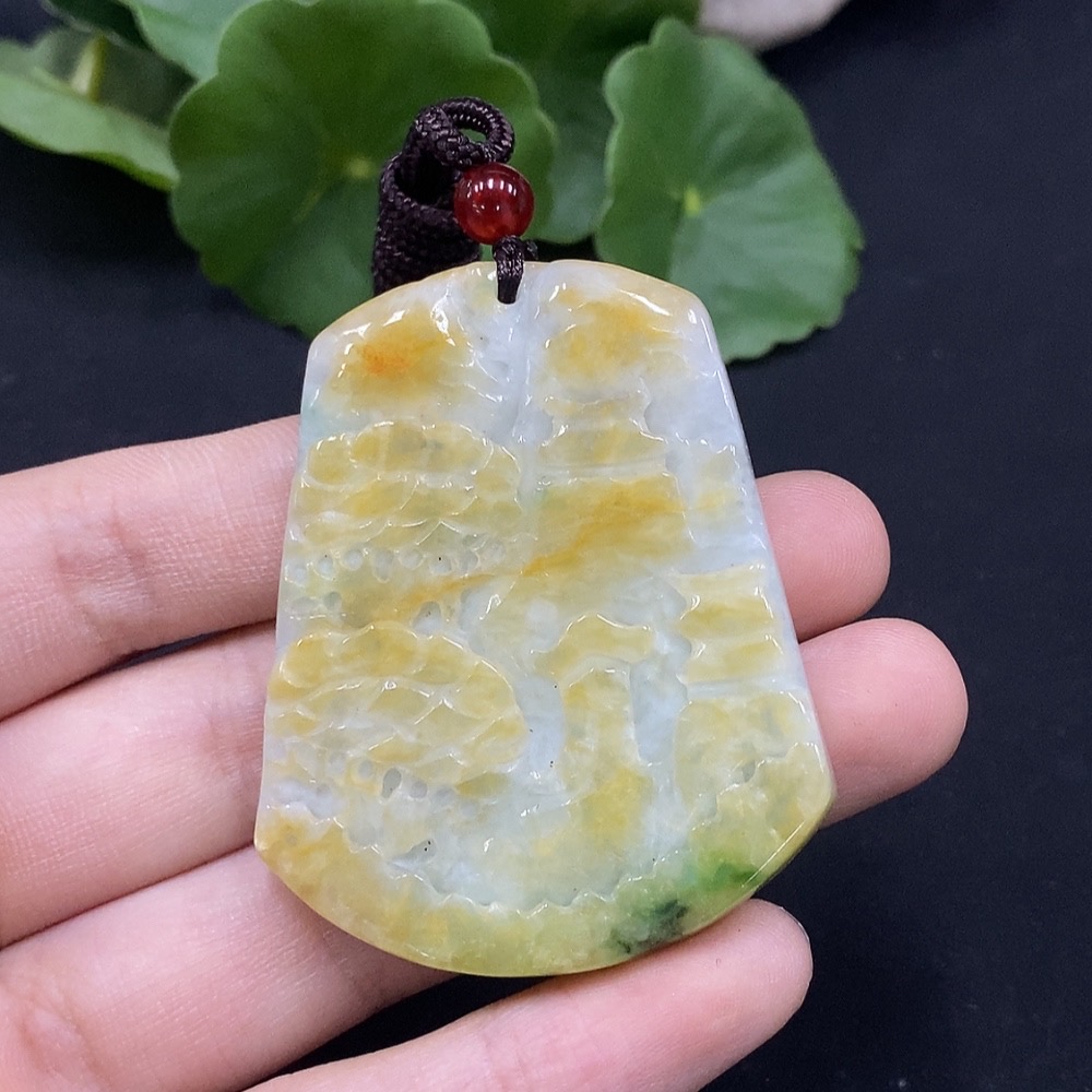 F29315534 Jadeite Landscape Pendant, Total Weight Approx. 34.1g, Color Origin Undetermined