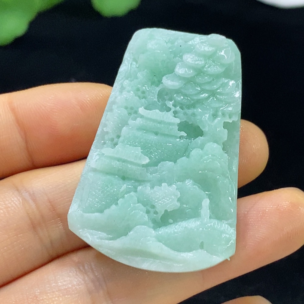 F35136065 Jadeite Rough Landscape Pendant Total Weight Approx. 20.61g