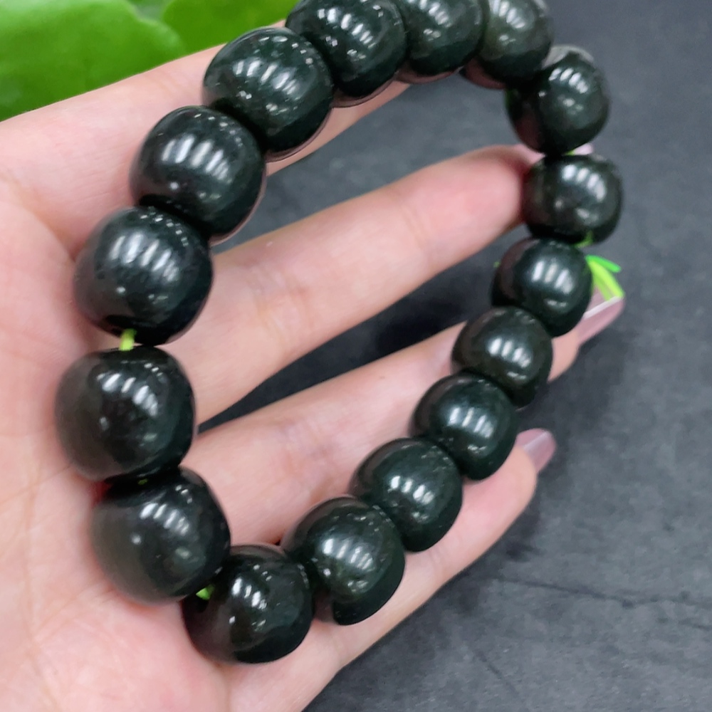 H33897450 Hetian Jade Beads Bracelet, Approx. 13.3mm, Total Weight Approx. 70.8g