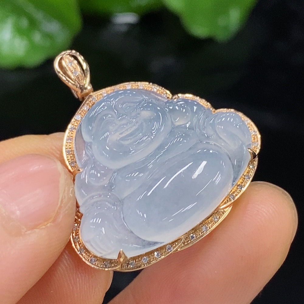 F25923543 Jadeite Buddha Pendant with 18K Gold Setting, Total Weight Approx. 5.83g