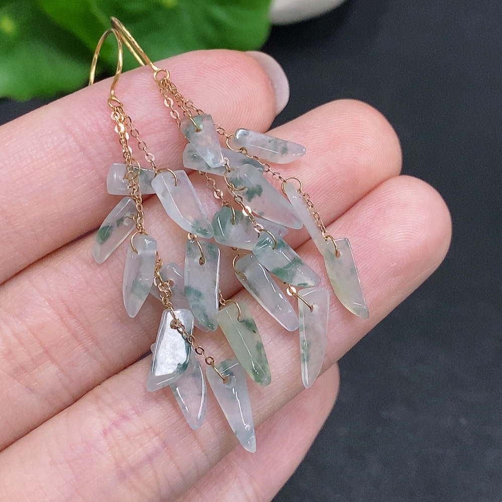 F34003066 Jadeite Inlaid Earrings Suspected Gold-Plated Total Weight Approximately 3.1g