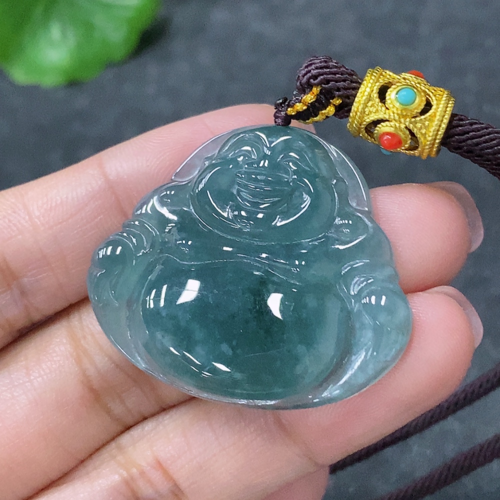 F34030149 Jadeite Buddha Pendant with Non-Gold Rope, Total Weight Approx. 13.2g