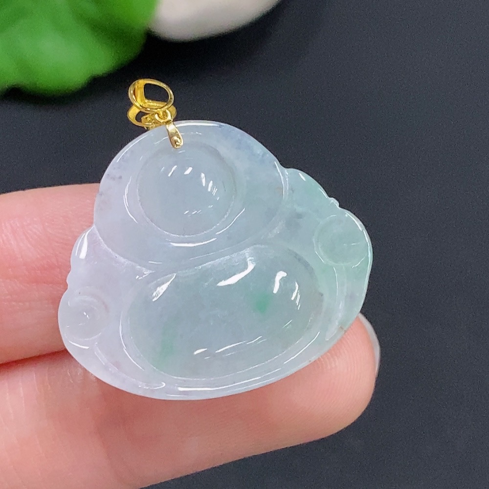 F31688494 JadeiteBuddha Pendant with 18K Gold Clasp, Total Weight Approximately 5.4g