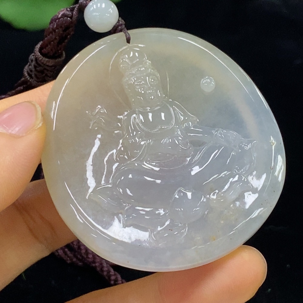 F34024860 Jadeite Guanyin Pendant Total Weight Approx. 48.96g (Including Rope Weight)