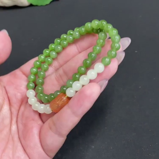 H33901538 Hetian Jade Bead Necklace Approx. 5.7mm Total Weight Approx. 20.7g with Southern Red Agate