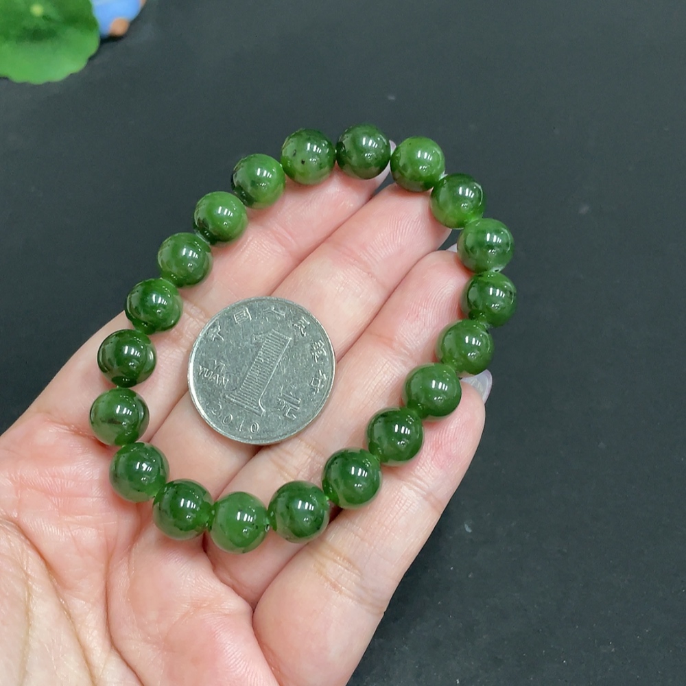 H33847693 Hetian Jade Bead Bracelet, Approx. 9.3mm, Total Weight About 27.8g