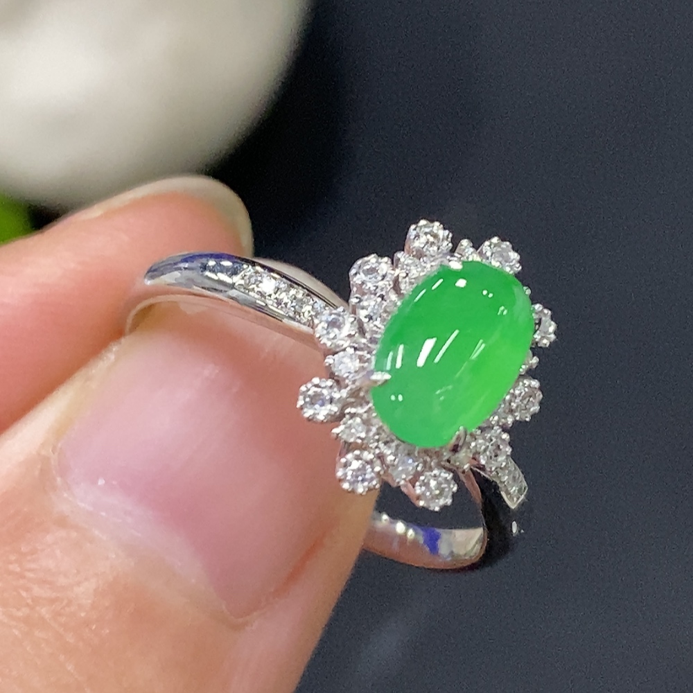 F29357648 Jadeite and Diamond Ring in 18k Gold, Size 13, Total Weight Approx. 2.58g