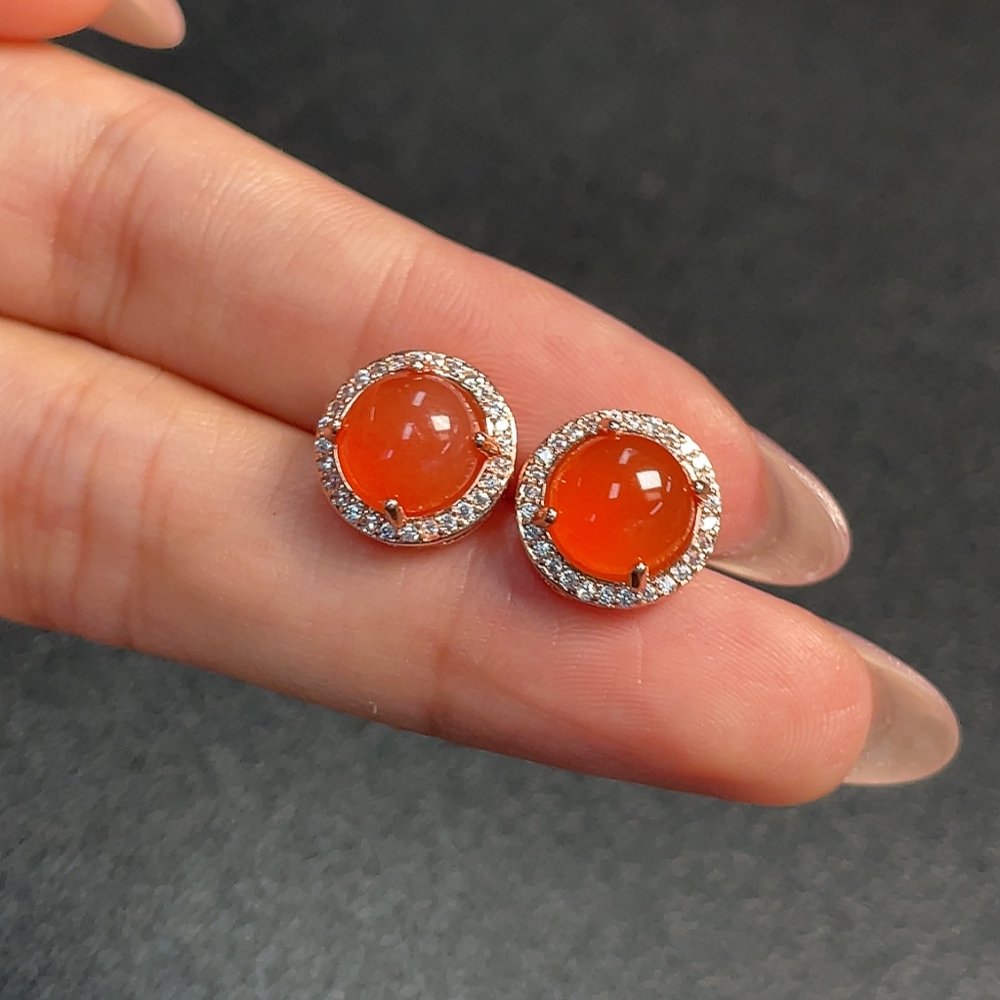 C33920897 South Red Agate Earrings (Non-Gold, Total Weight Approx. 3.16g)