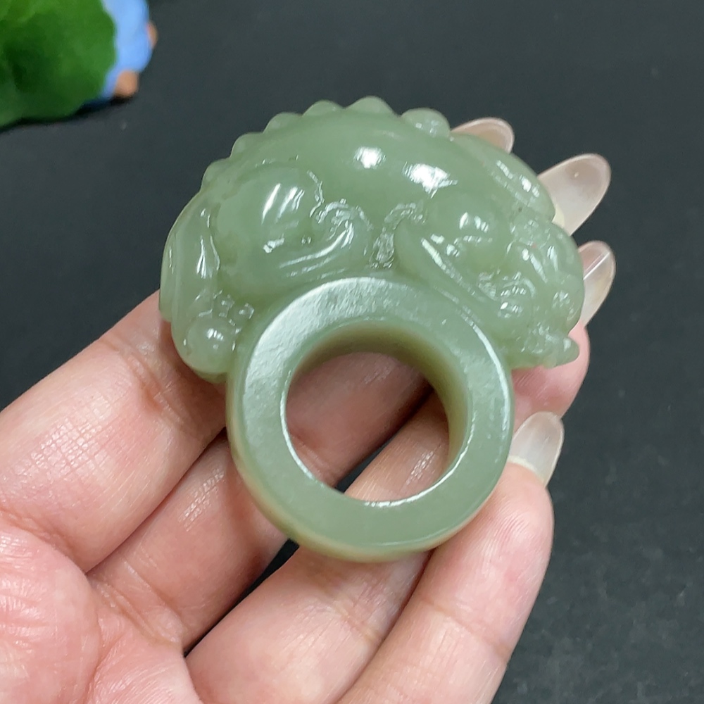 H29378696 Hetian Jade Auspicious Beast Ring (Size 23, Total Weight Approx. 58.2g)