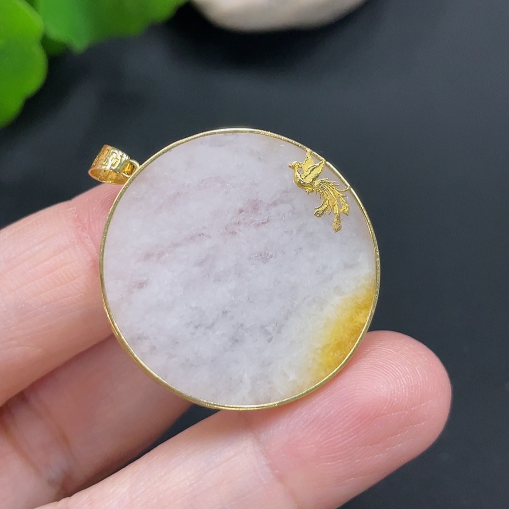 F23572443 Jadeite Inlaid Pendant 18K Gold Total Weight Approx. 4.3g