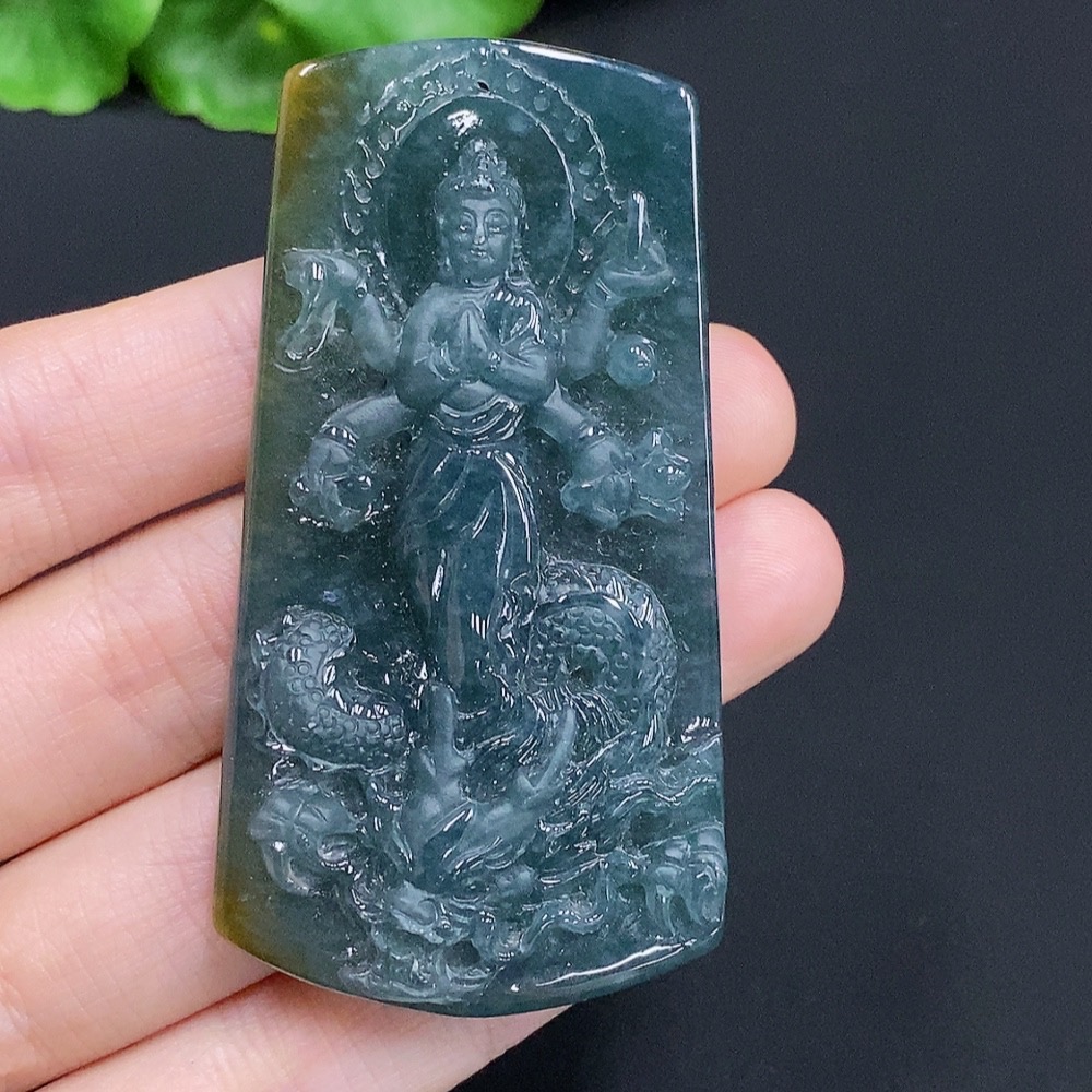 F30513032 Jadeite Imperial Dragon Guanyin Pendant