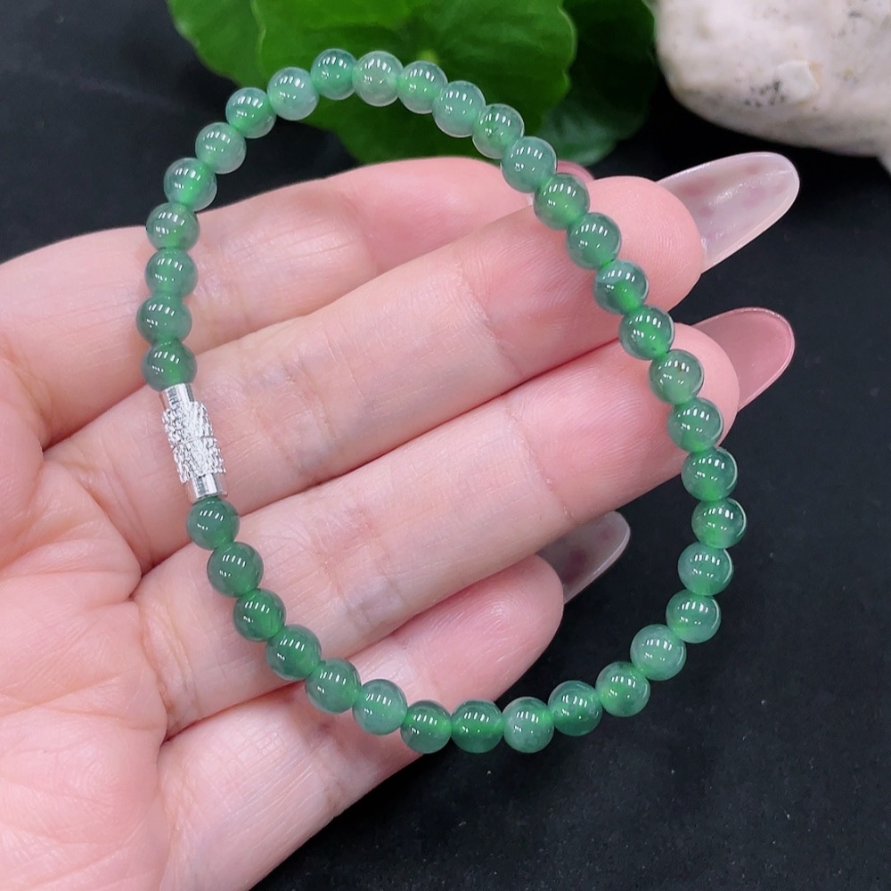 F34032410 Jadeite Bracelet Approx. 5mm Beads Total Weight Approx. 8.2g (Non-Gold Inlaid)