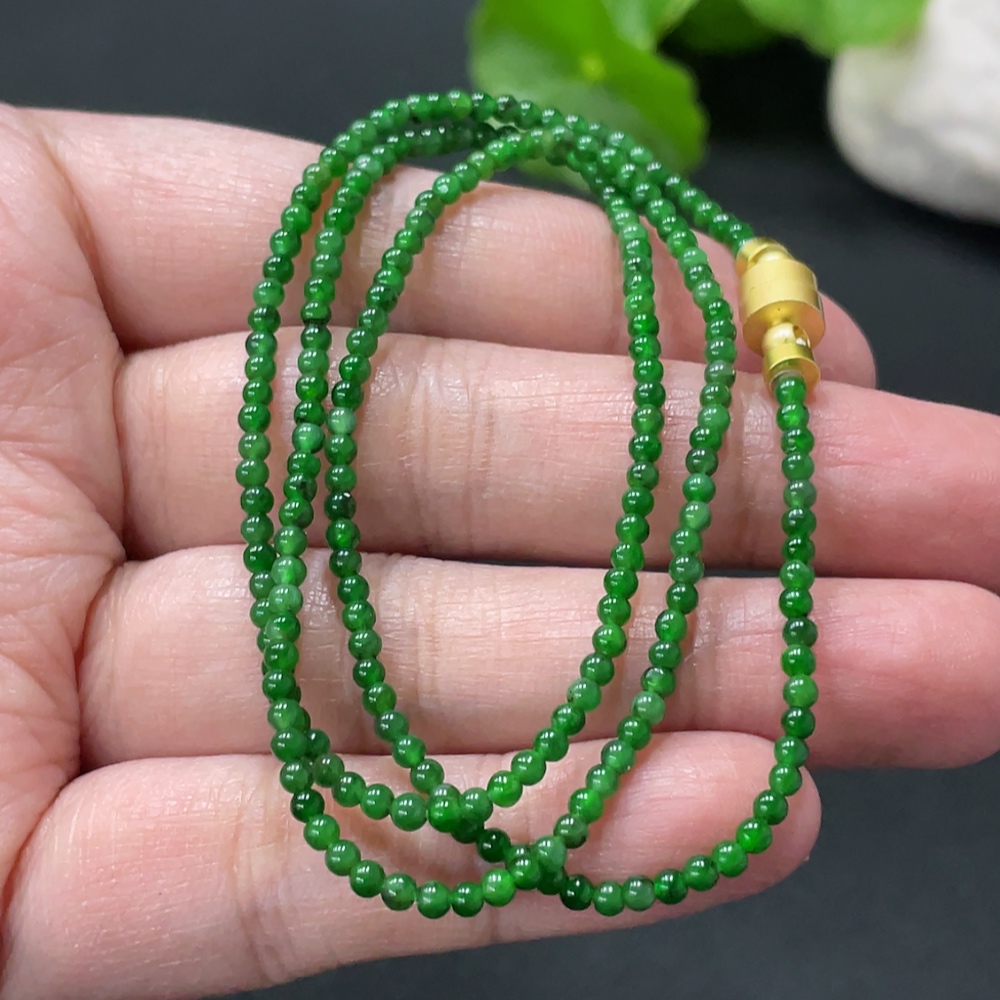 F34018023 Jadeite Bead Necklace Card 2.5mm Approx. Non-Gold Total Weight Approx. 5.74g Including Other Mineral Components