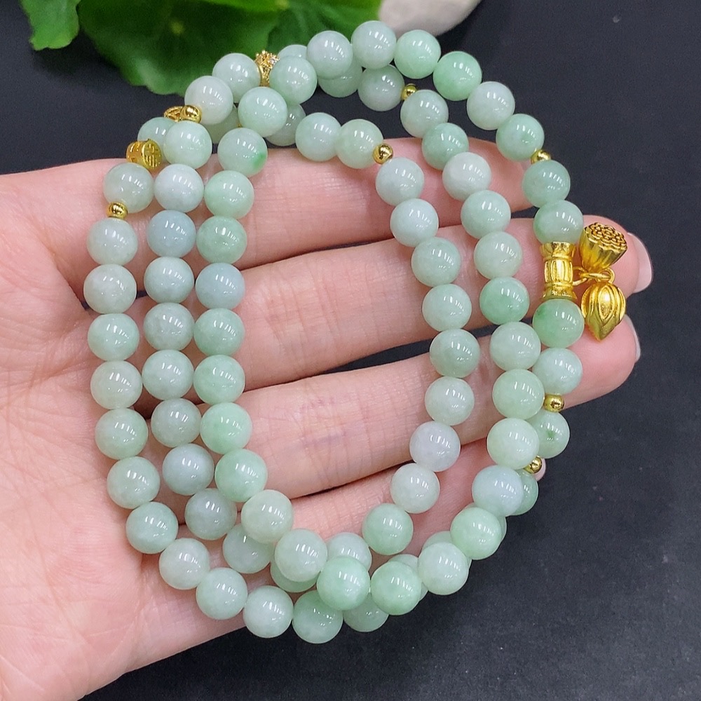 F34061211 Jadeite Beaded Necklace Non-Gold Inlaid Total Weight Approx. 49.4g Size About 6.7mm