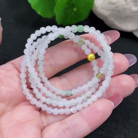 F33826783 Jadeite Beaded Necklace Approx. 3.8mm Non-Gold-Inlaid Total Weight Approx. 13.48g