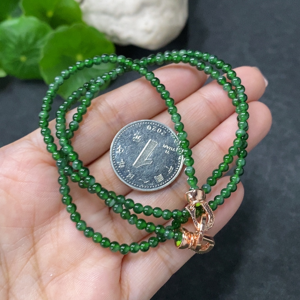 F34030536 Jadeite Bead Necklace Approx. 3mm Non-Gold Total Weight Approx. 9.82g