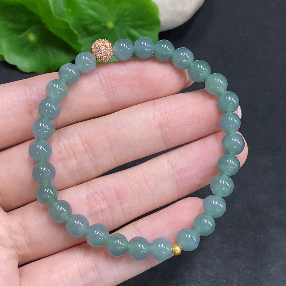 F34022677 Jadeite Bracelet Small Beads with 99% Gold Content Non-Gold Inlaid for the Rest Total Weight Approximately 12.4g Size About 6.1mm