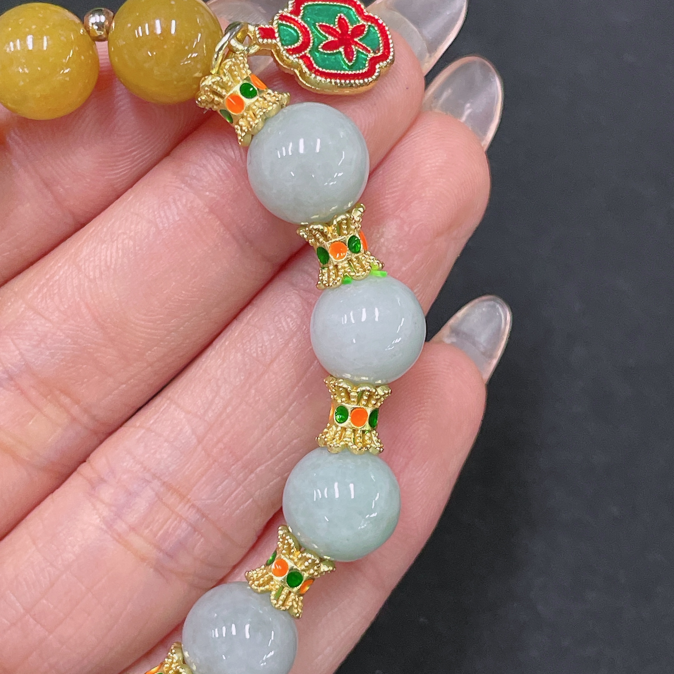 F34065317 Jadeite Bracelet Yellow Beads Non-A Total Weight Approx. 25.8g Size 10.8mm