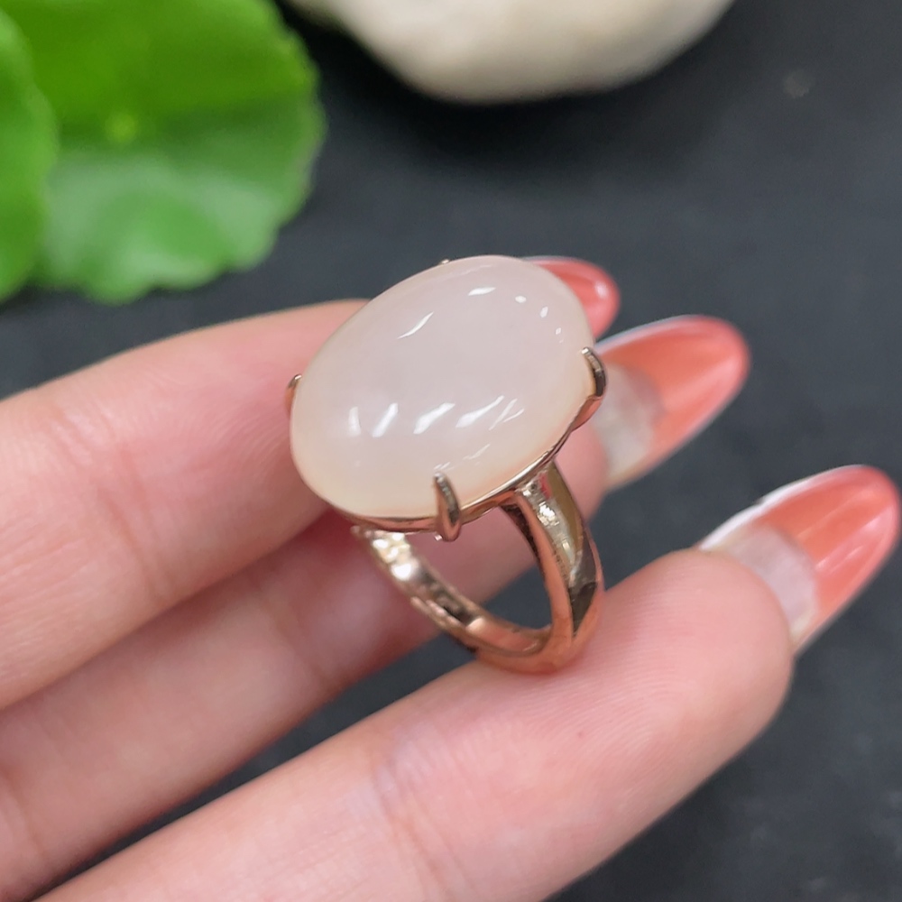 H35147888 Hetian Jade inlaid adjustable ring, non-gold inlaid, total weight about 5.8g