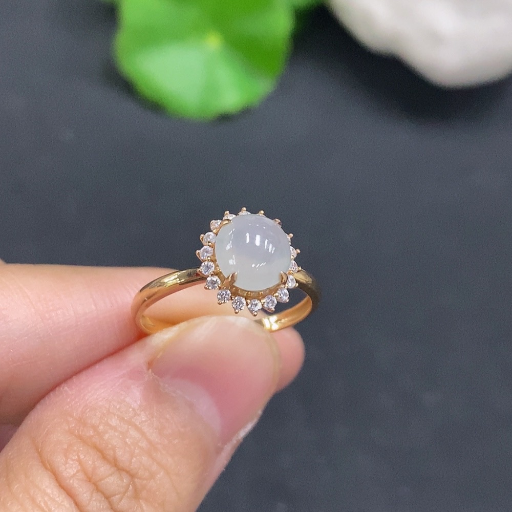 F23569279 Jadeite Cabochon Ring 18K Gold Size 14 Total Weight Approx.1.8g