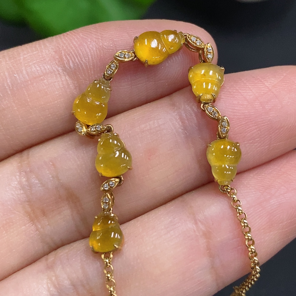 F27136142 Jadeite Gourd Inlaid Bracelet 18K Gold Total Weight Approx. 3.2g (Color Origin Undetermined)