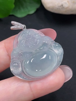 F34982871 Jadeite Buddha Pendant 18K Gold Total Weight Approx. 8.2g (With Diamond Accents)