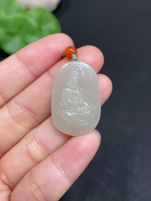 H34072413 Hetian Jade Pendant Guanyin Total Weight (including rope) 7g