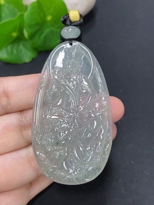 F46598195 翡翠文殊菩萨挂件 货品总重量约28.5克（含绳重）