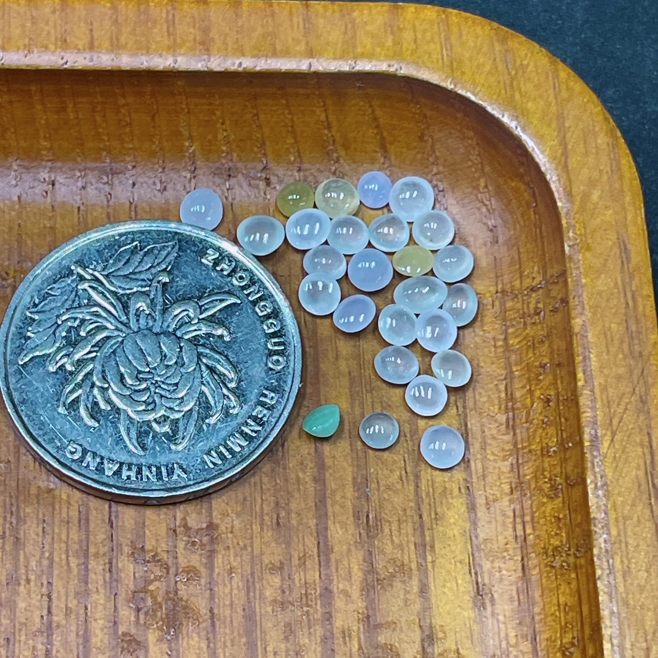 F34983846 Jadeite Cabochon Sell as a Lot Yellow Red Color Origin Undetermined