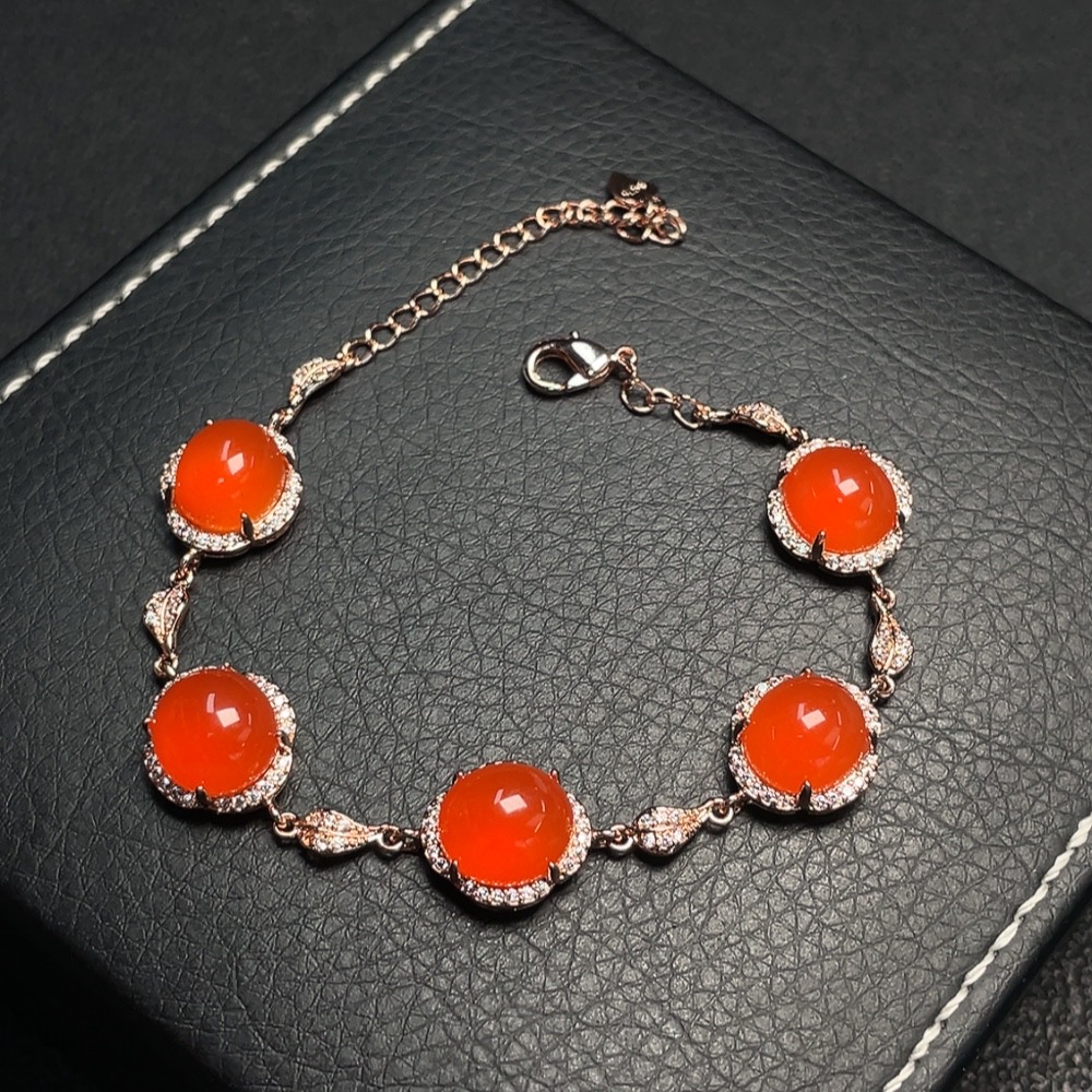 C31575746 Red Agate Inlaid Bracelet (Non-Gold Inlaid) Total Weight Approx. 11.25g