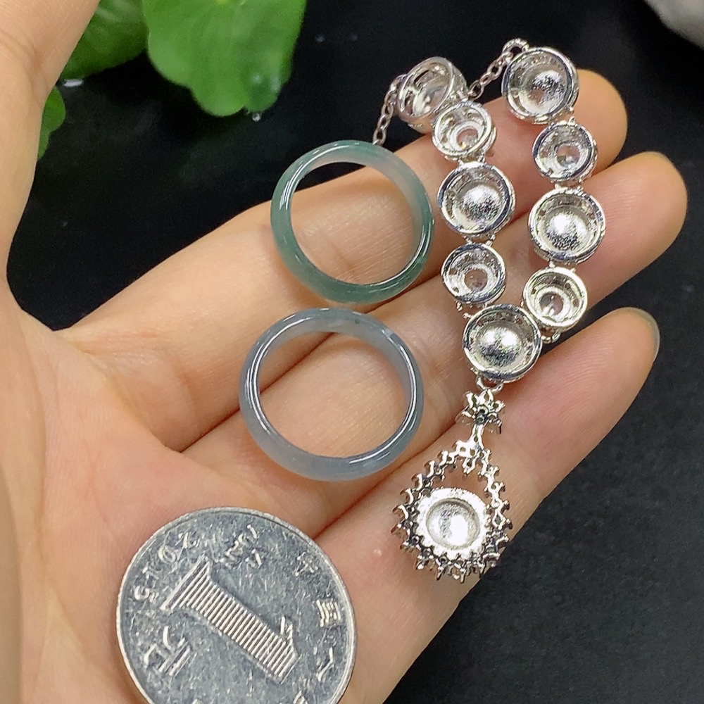 F22479133 Jadeite inlaid necklace + ring non-gold inlaid