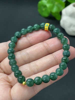 F34071184 Jadeite Bracelet Card 6.8mm approx. Total weight about 14.87g Beads Au97% Rest non-gold