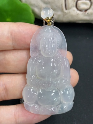 F43194364 翡翠挂件 观音 吊坠18k 链pt95% 货品总重约22.3g