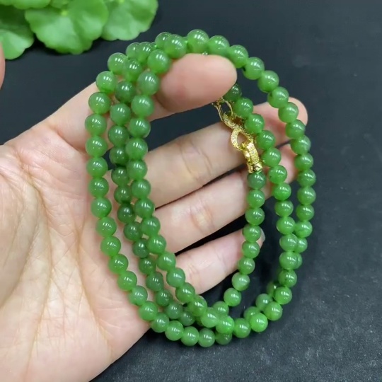 H33878363 Hetian Jade Bead Necklace Approx. 5.8mm Non-gold-inlaid Total Weight Approx. 36.6g