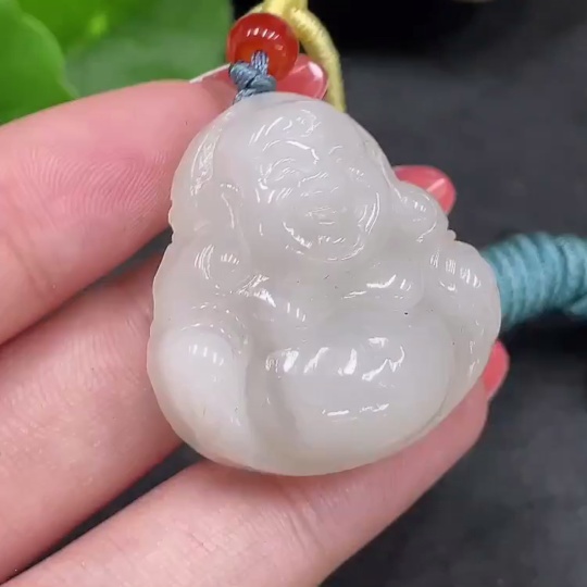 H34979762 Hetian Jade Pendant - Buddha with Other Mineral Components, Total Weight (Including Rope) Approx. 18.8g