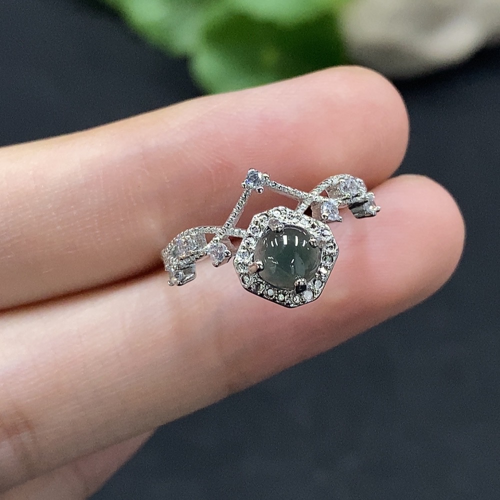 F34029432 Jadeite inlaid ring Total weight about 1.5g (non-gold inlaid) (adjustable)