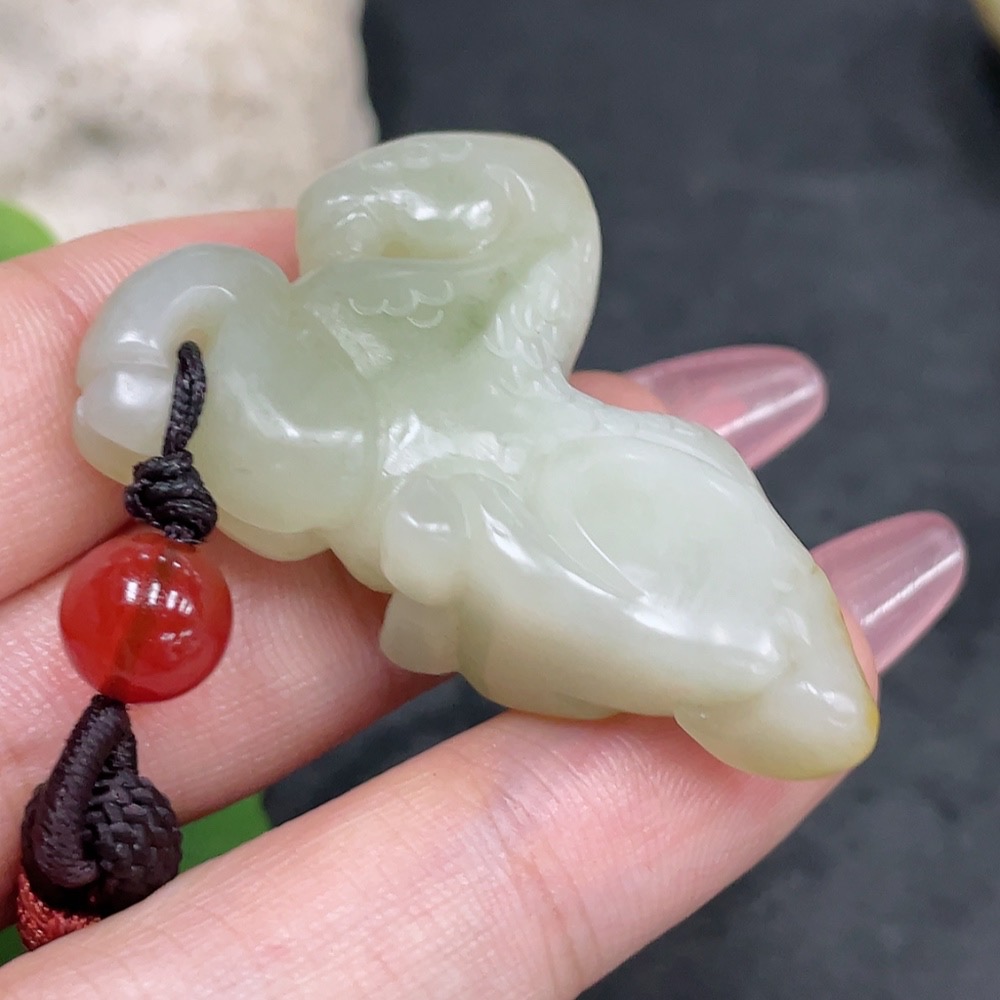 H33898008 'Hetian Jade Pendant - Success at Once - Undetermined Skin Color Origin - Total Weight (Including String): 20.9g'