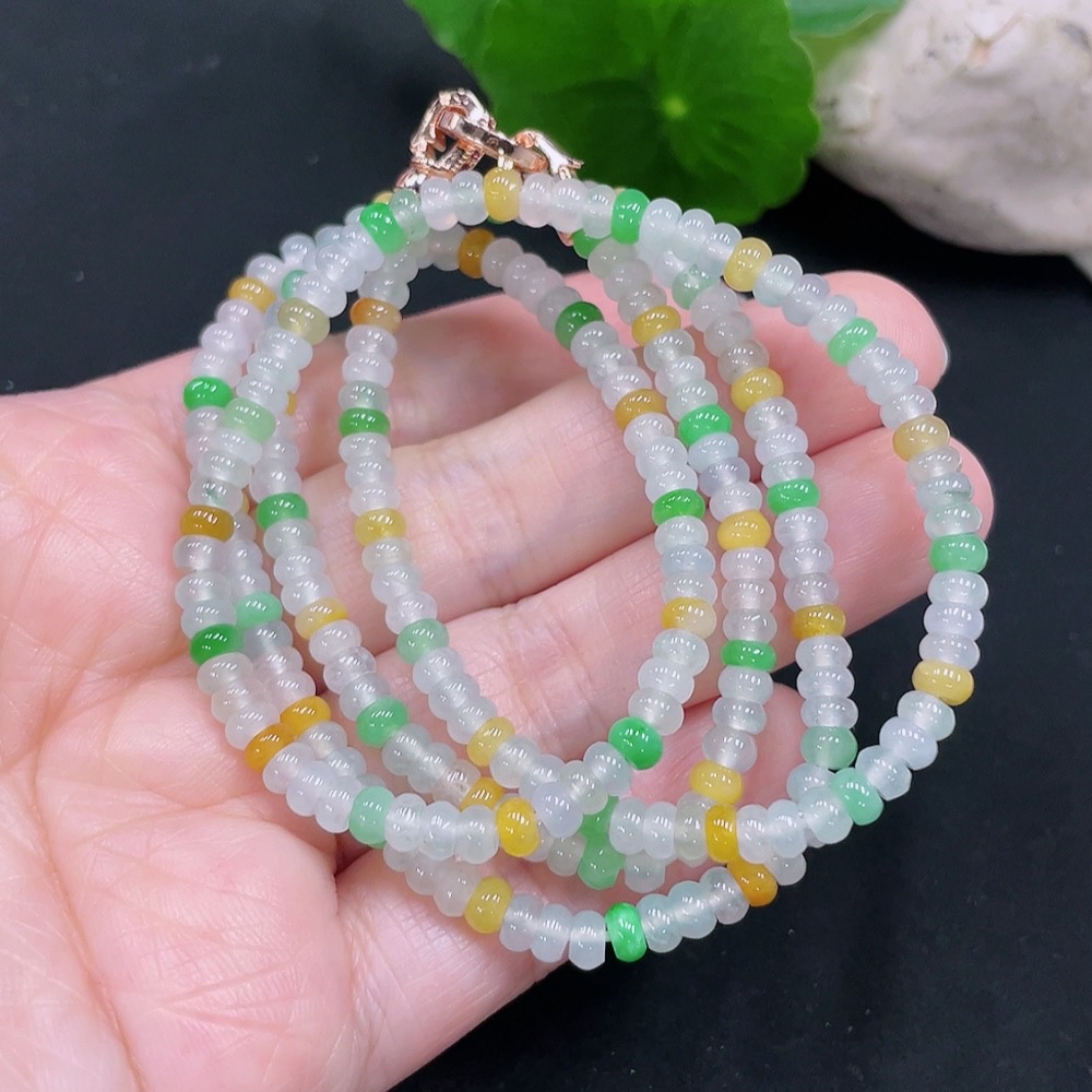 F30453420 Jadeite Beaded Necklace approx. 4.3mm Total Weight approx. 25.6g (Non-gold Inlaid) (Color Origin Undetermined)