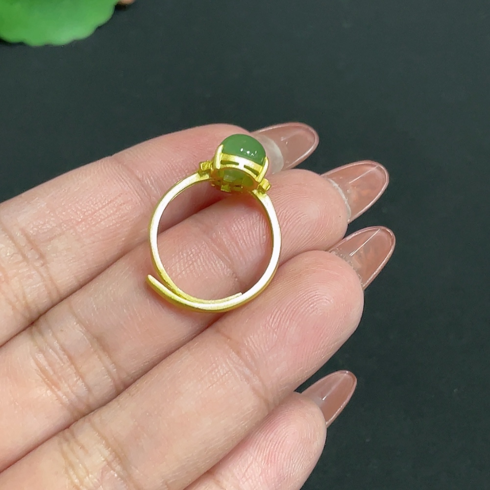 H35099951 Hetian Jade Jasper Inlaid Adjustable Ring