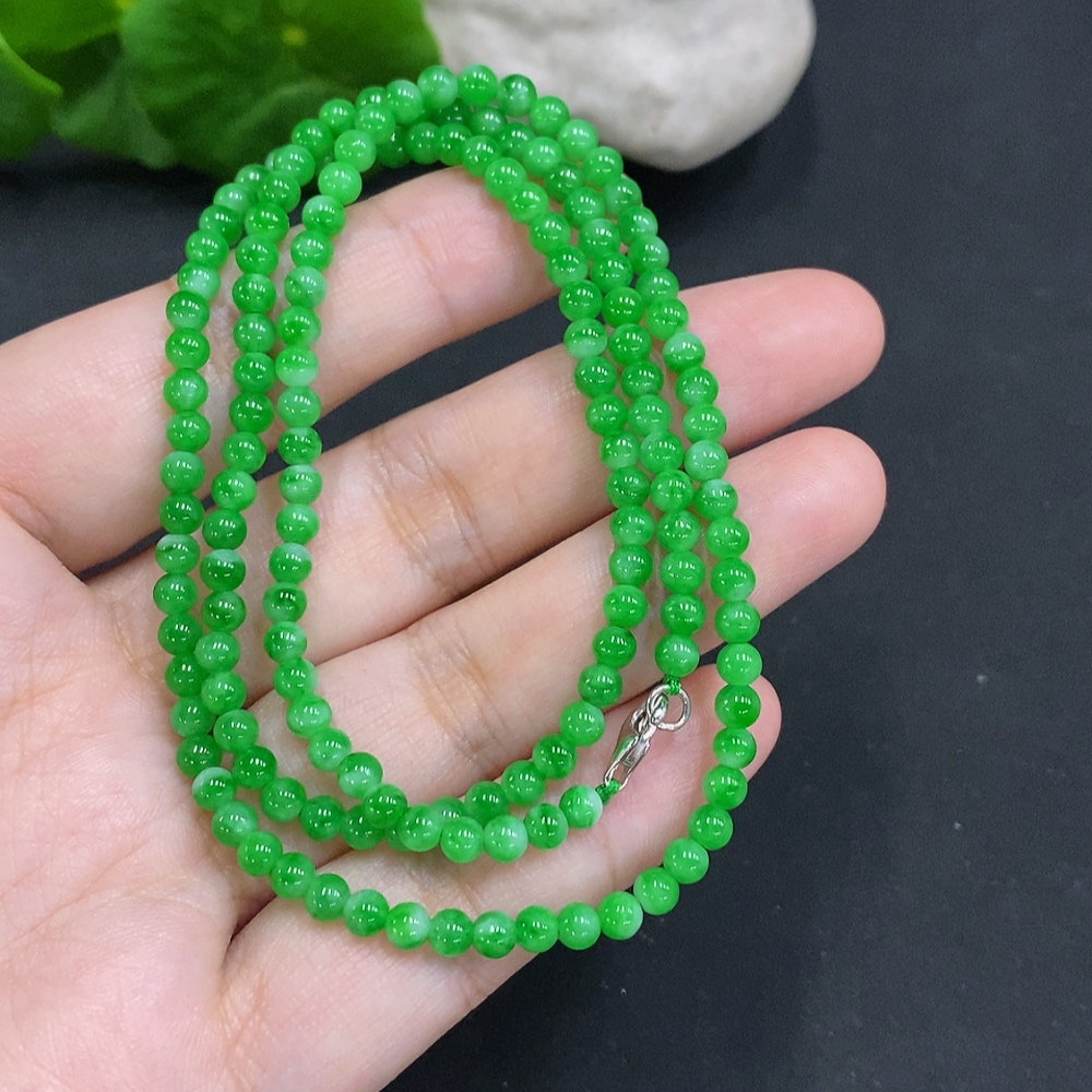 F34001603 Jadeite Bead Necklace Approx. 3.7mm Non-Gold Total Weight Approx. 14g