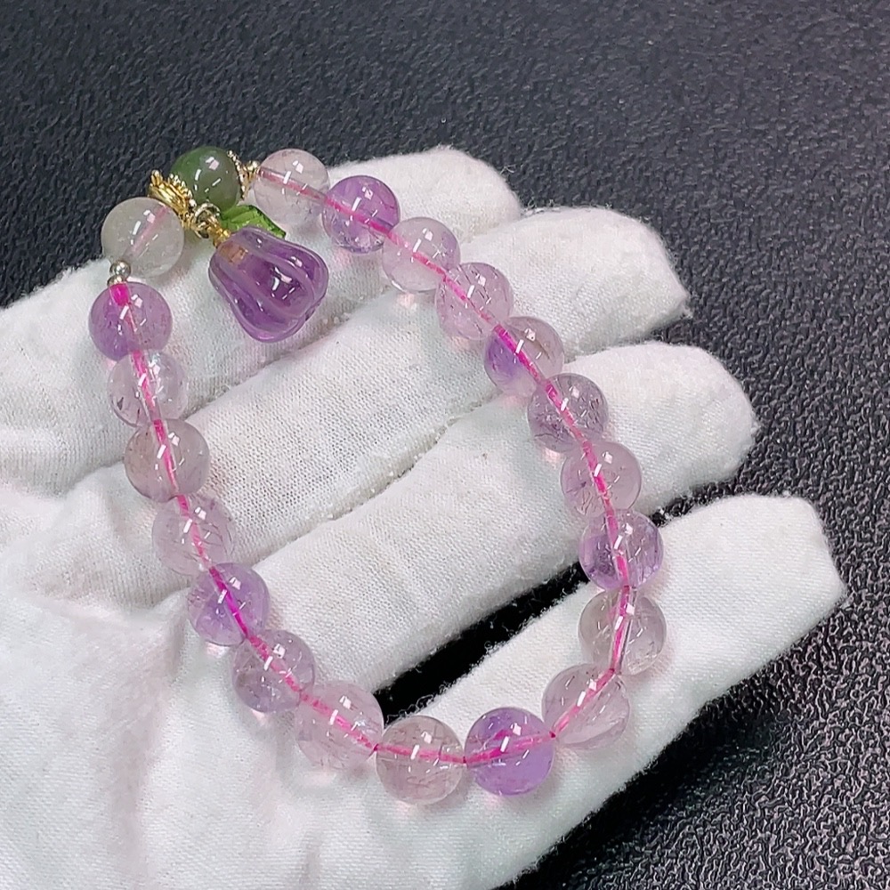 C34949485 Crystal Bracelet with Hetian Jade, Non-Natural Gemstones, Non-Gold, Total Weight Approx. 21.35g, Size Approx. 8.6mm