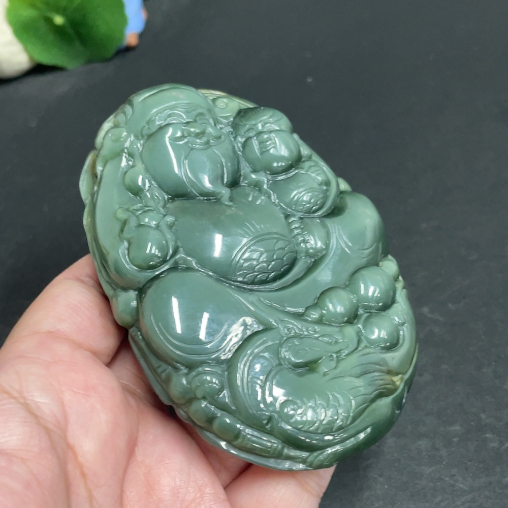 H30487042 Hetian Jade Handheld Piece - Wealth and Fortune - Total Weight Approx. 210.9g