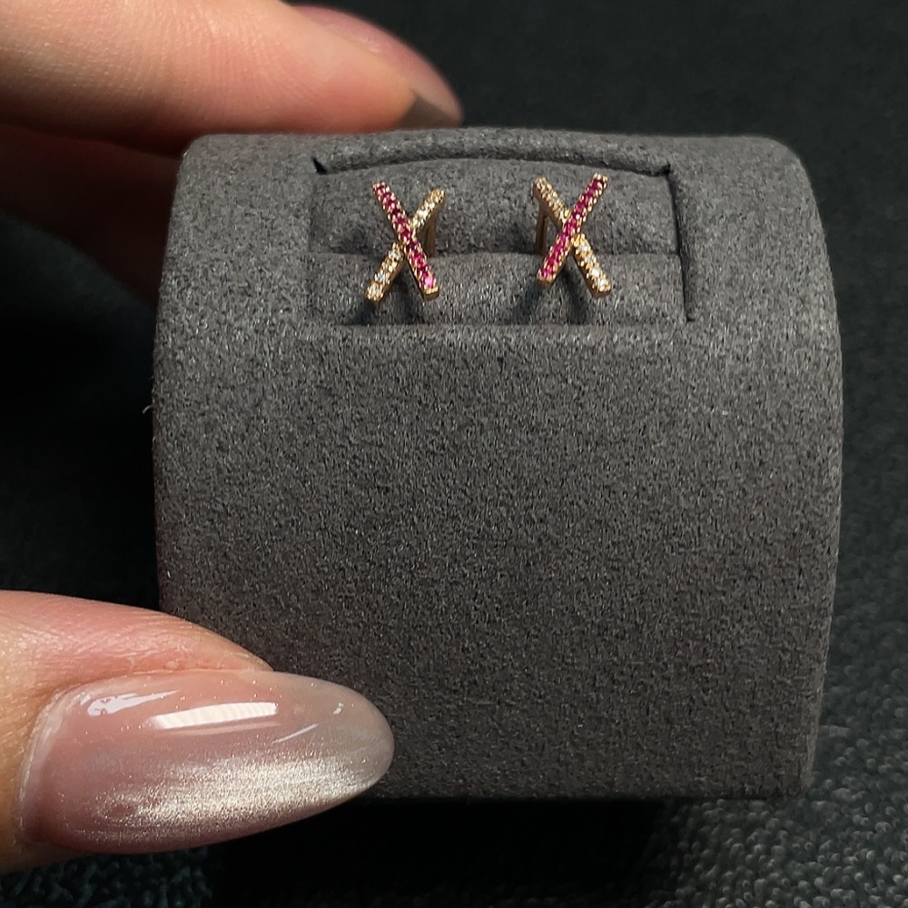 C30469500 Ruby Earrings Set in 18K Gold, Total Weight Approx. 0.63g, with Diamond Accents