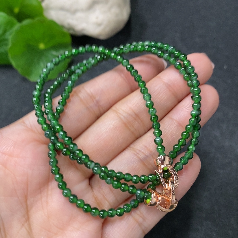 F34030536 Jadeite Bead Necklace Approx. 3mm Non-Gold Total Weight Approx. 9.82g