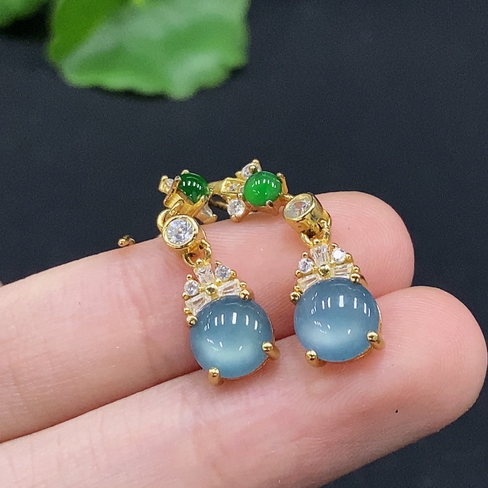 F33866699 Jadeite Cabochon Stud Earrings, Non-Gold Setting, Total Weight Approx. 2.46g