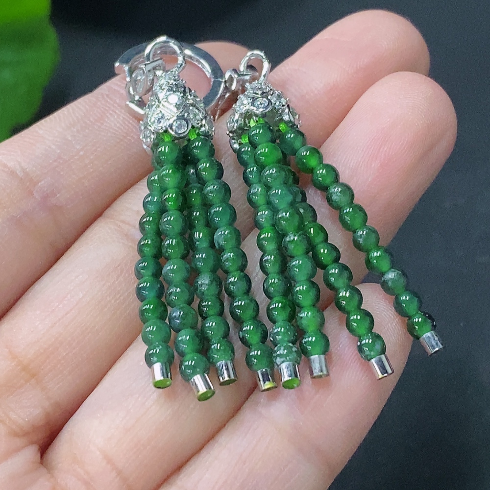 F31614762 Jadeite Inlaid Earrings Non-Gold Total Weight Approx. 6.9g