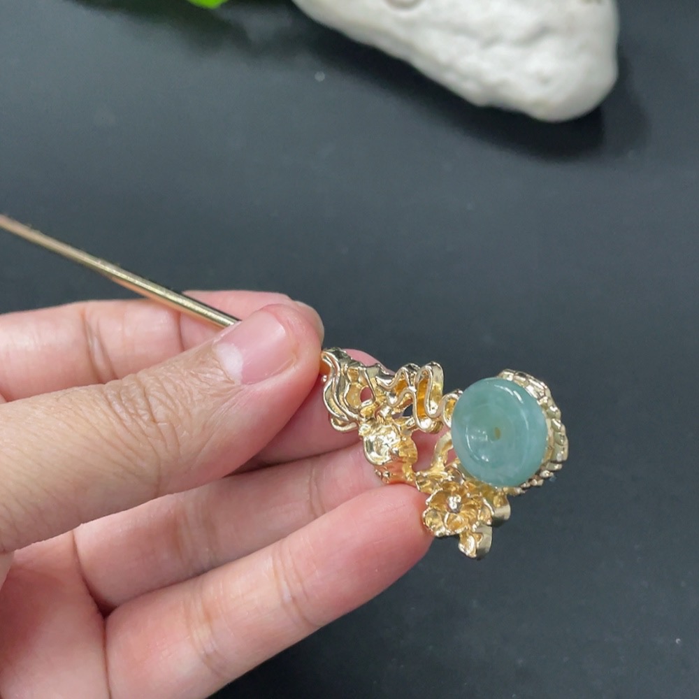 F31632060 Jadeite Inlaid Hairpin Non-Gold Inlaid Total Weight Approx. 10.5g